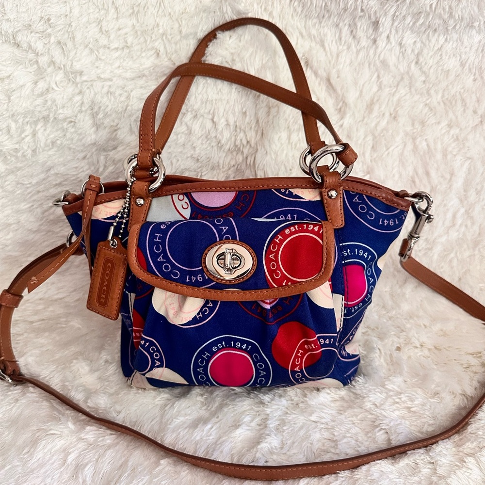 Coach Blue and Red Crossbody Bag with Geometric Design